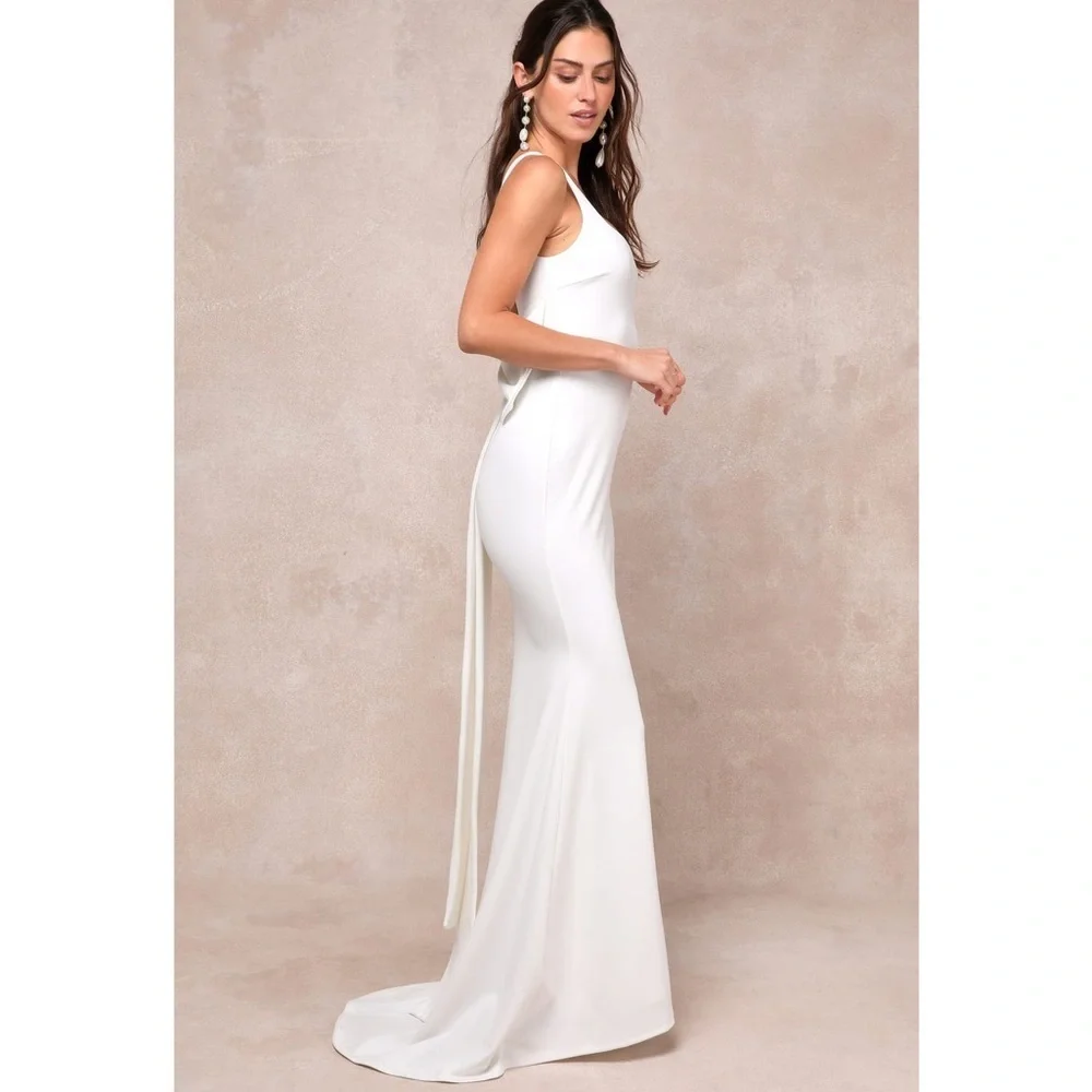 NWT Lulu’s Loving Fate Bow Square Neck Backless Maxi Wedding Dress Extra Large - Picture 4 of 12